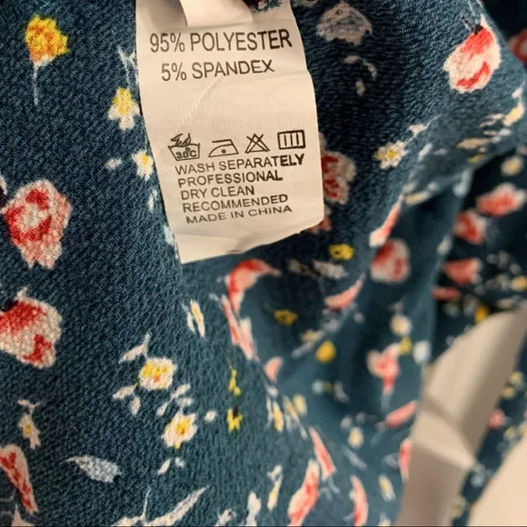 [NWOT] Breezy, Charcoal Blue-Pink/Yellow Floral Wrap-Around Summer Dress - Picture 6 of 6